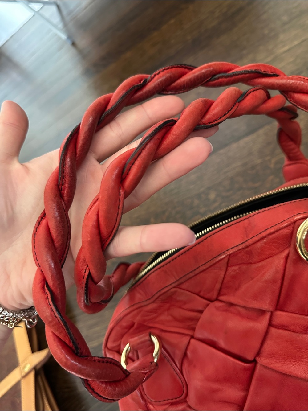 Valentino Braided-Handle Red Woven Tote - Picture 3 of 12